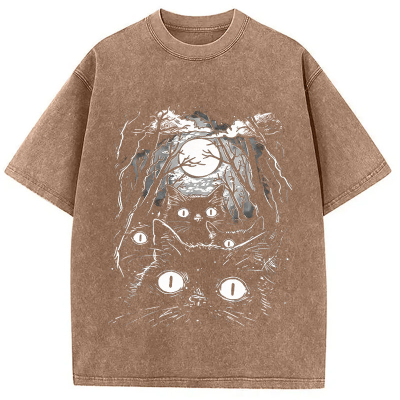 Modecanvas Black Cats Vintage DTG Printing Washed T-Shirt