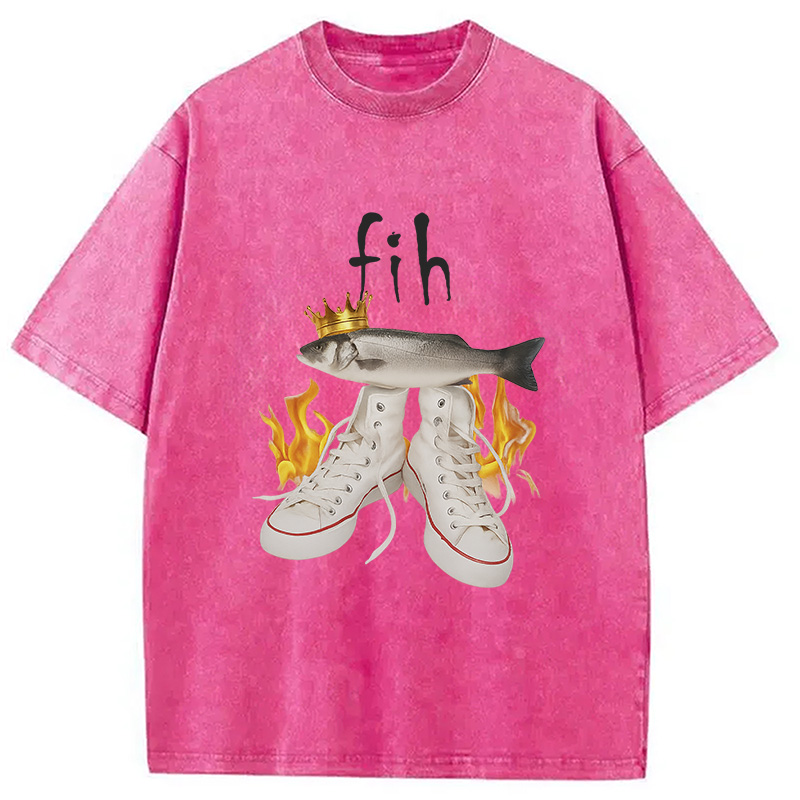 Modecanvas Fih Funny Meme Washed T-Shirt