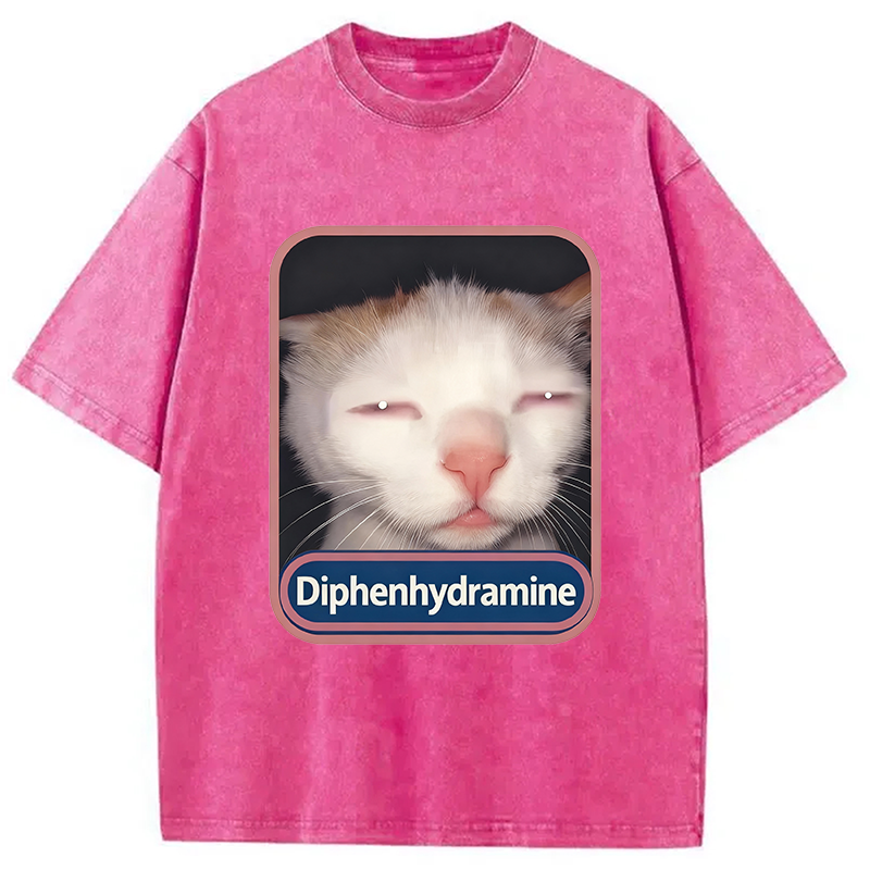Modecanvas Diphenhydramine Cat Meme Washed T-Shirt-modecanvas