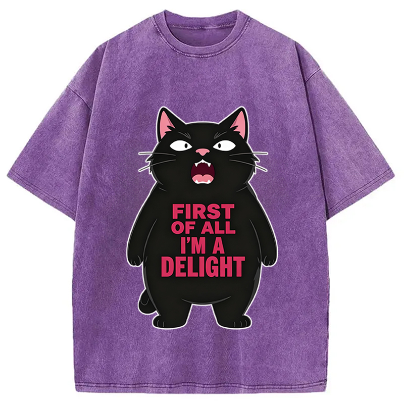 Modecanvas Shouting Black Cat DTG Printing Washed T-Shirt