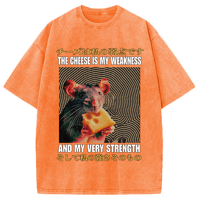 Modecanvas The Cheese Is My Weakness and Strength Rat DTG Printing Washed T-Shirt