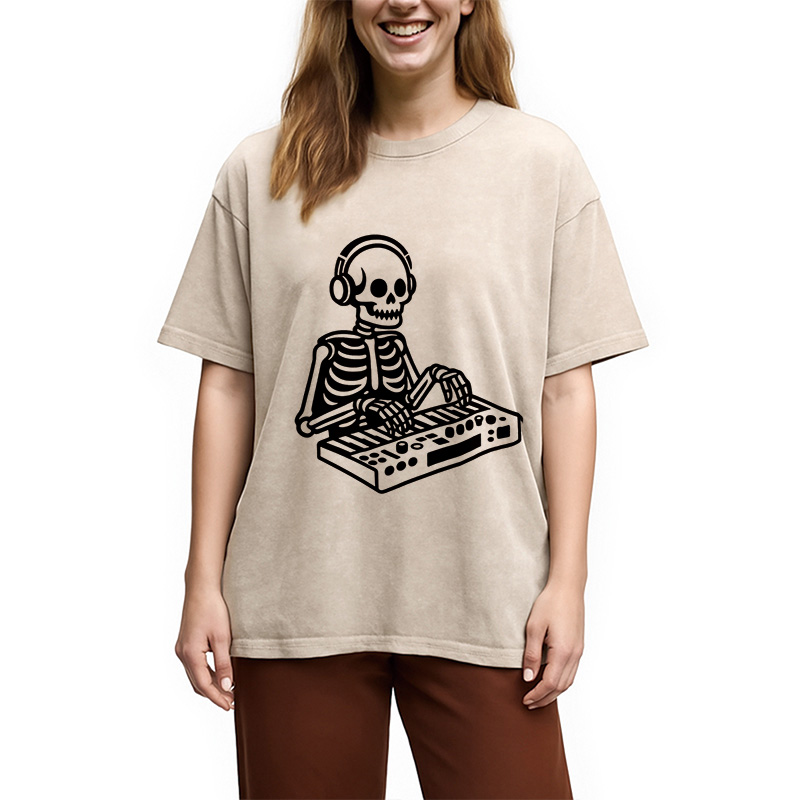 Modecanvas Skeleton Playing The Music Washed T-Shirt