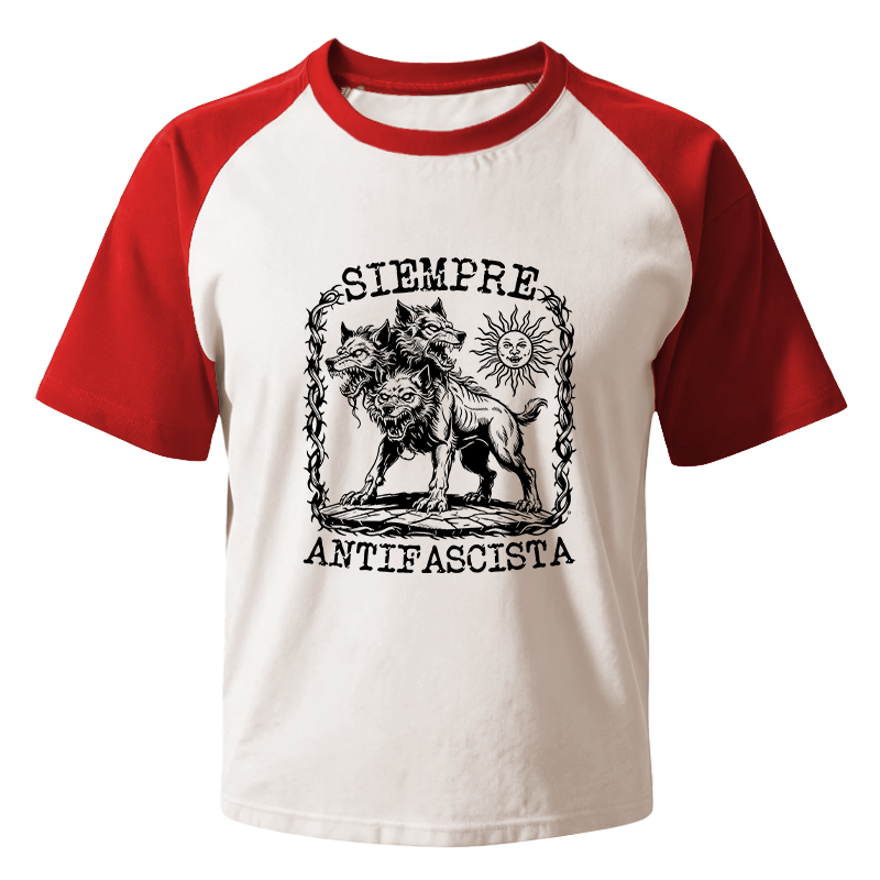 Modecanvas Siempre Antifascista Anti Racist Raglan T-Shirt