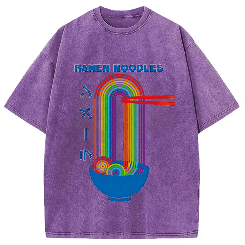 Modecanvas Ramen Rainbow DTG Printing Washed T-Shirt