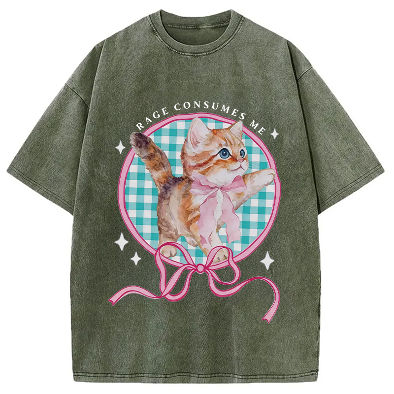 Modecanvas Rage Consumes Me Funny Kitten DTG Printing Washed T-Shirt