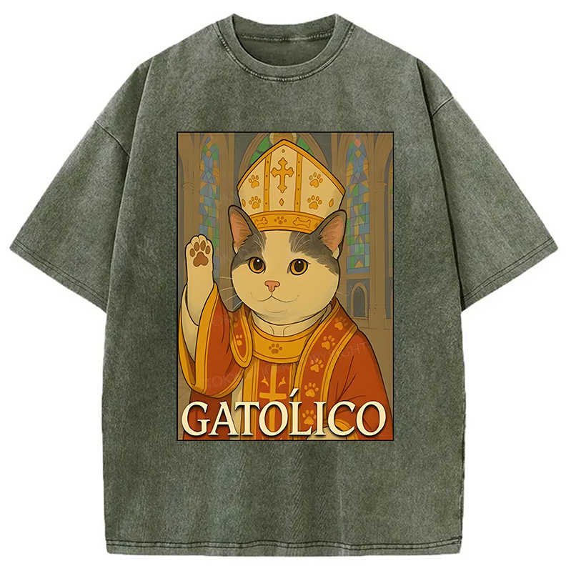 Modecanvas Pope Cat Washed T-Shirt