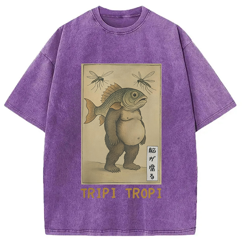 Modecanvas Tripi Tropi Frog Meme DTG Printing Washed T-Shirt