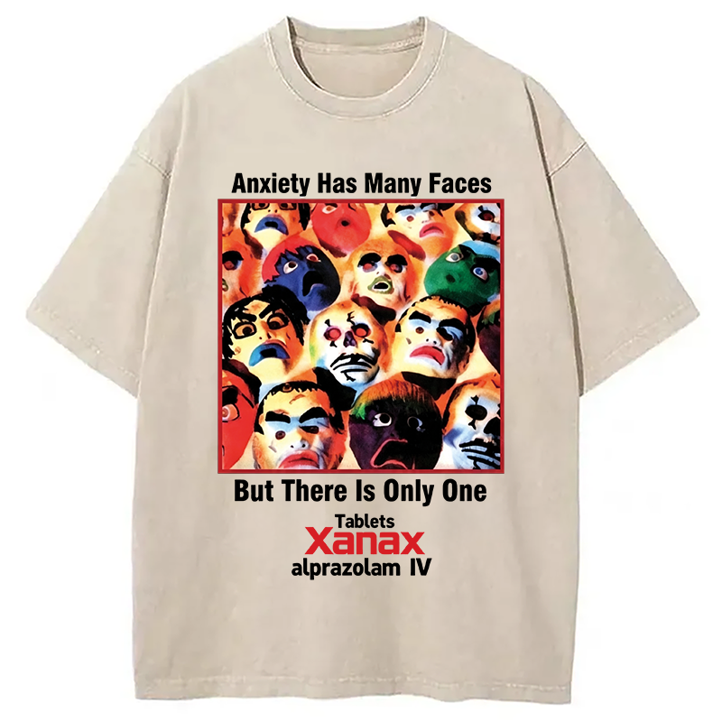 Modecanvas Anxiety Has Many Faces DTG Printing Washed T-Shirt