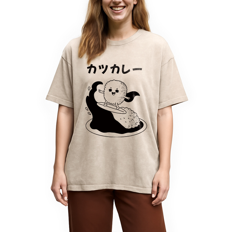 Modecanvas Surfer Sushi DTG Printing Washed T-Shirt