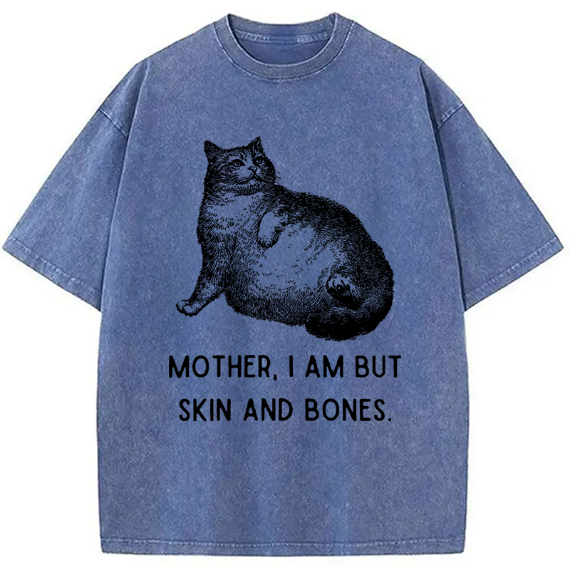 Modecanvas Skin & Bones Cat Washed T-Shirt-modecanvas