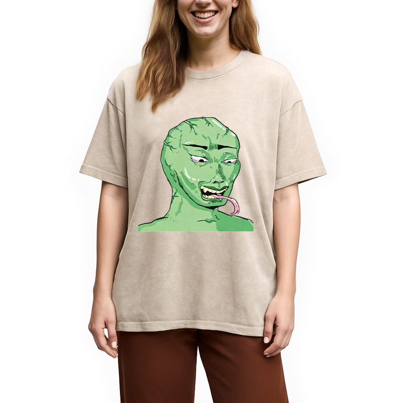 Modecanvas Green Wojak Meme DTG Printing Washed T-Shirt