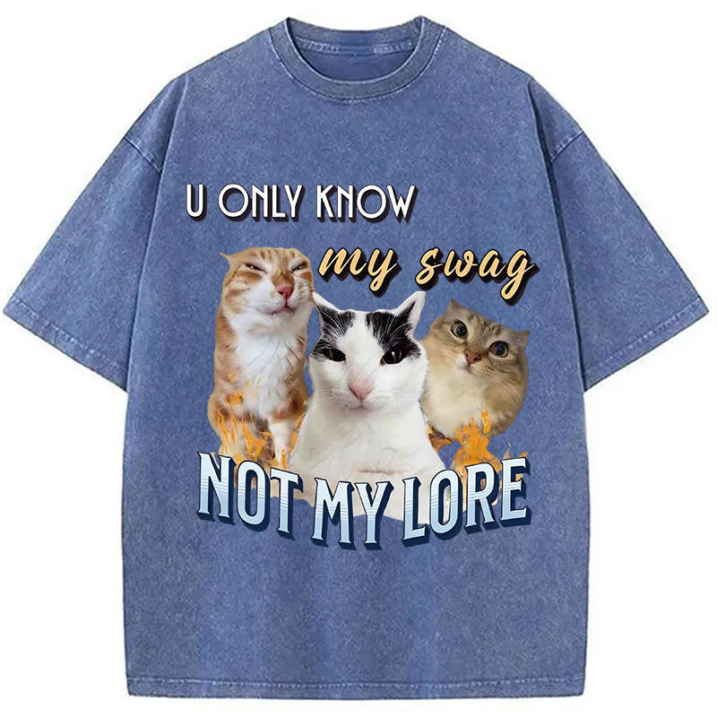 Modecanvas U Only Know Cat Meme DTG Printing Washed T-Shirt