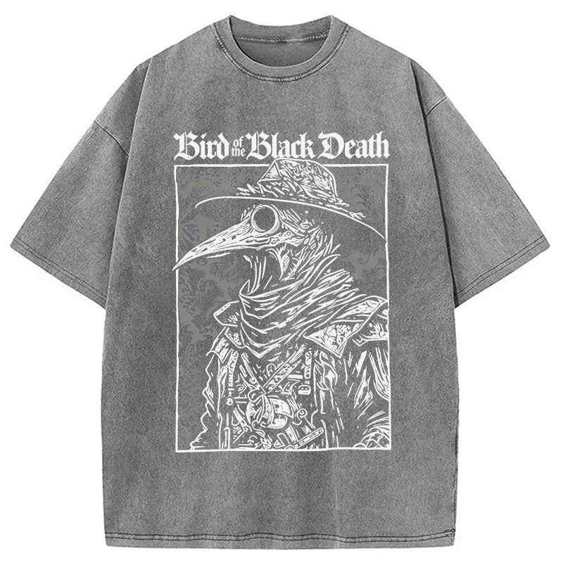 Modecanvas Bird of The Black Death DTG Printing Washed T-Shirt-modecanvas