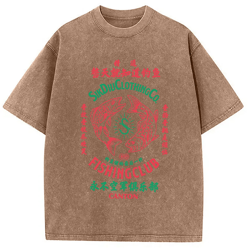 Modecanvas Fishing Club DTG Printing Washed T-Shirt