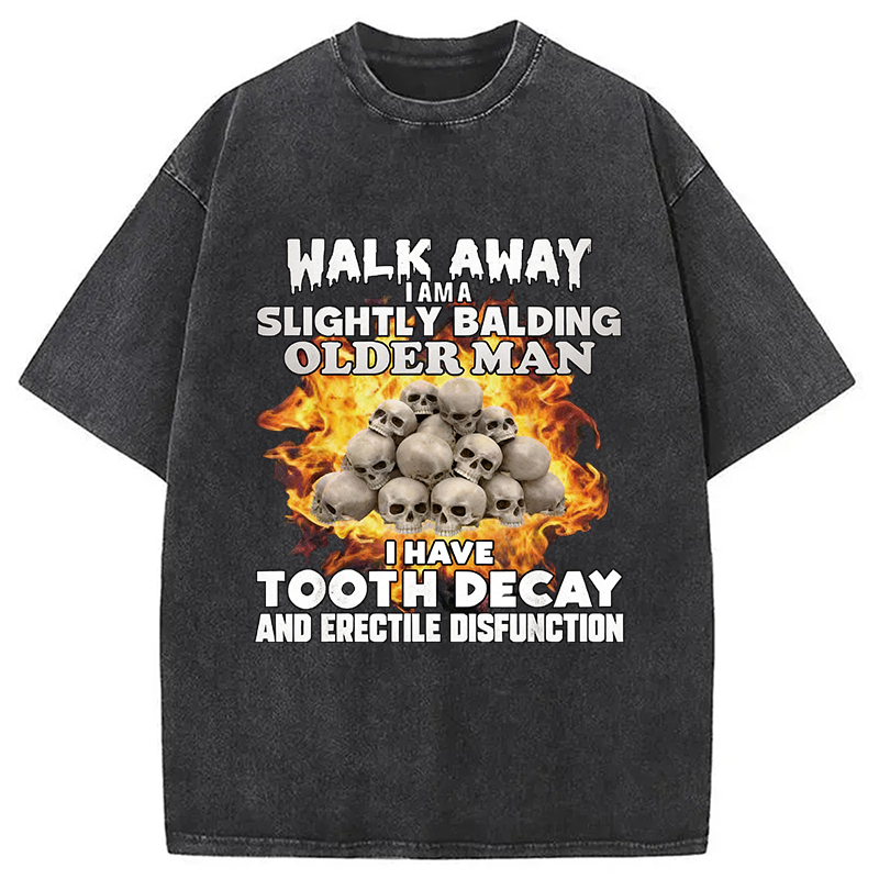 Modecanvas Walk Away Funny Skeleton Meme DTG Printing Washed T-Shirt-modecanvas