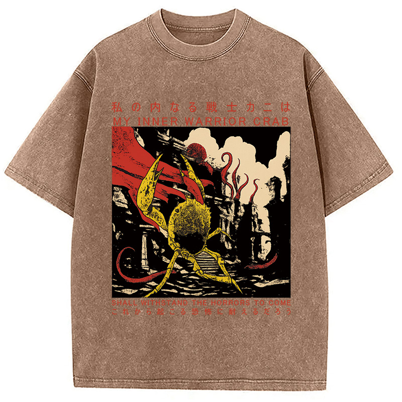 Modecanvas My Inner Warrior Crab Funny Vintage Washed T-Shirt