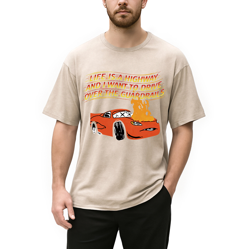 Modecanvas Life Is A Highway DTG Printing Washed T-Shirt