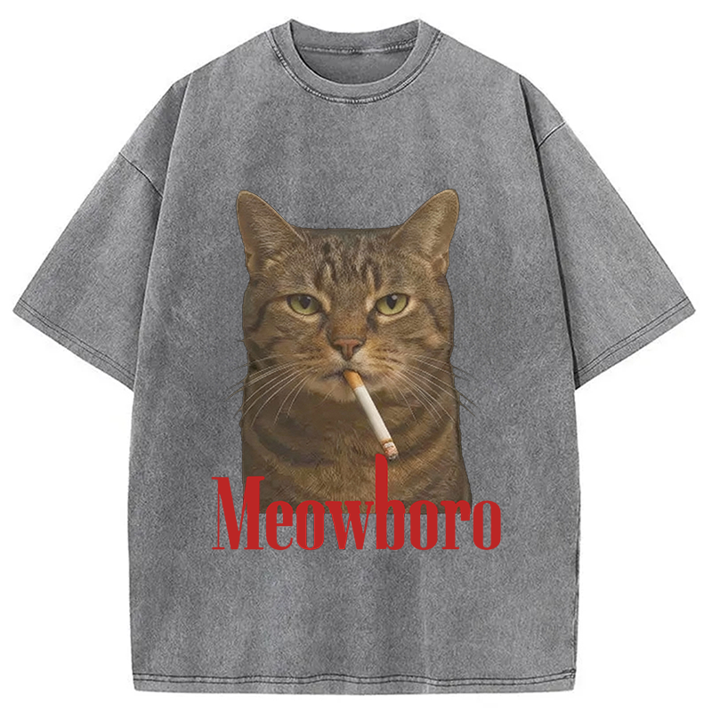 Modecanvas Funny Realistic Cat Meme Washed T-Shirt-modecanvas