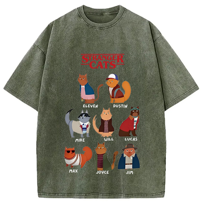 Modecanvas Stranger Cats DTG Printing Washed T-Shirt