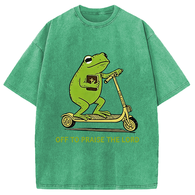 Modecanvas Frog Went To Praise God DTG Printing Washed T-Shirt