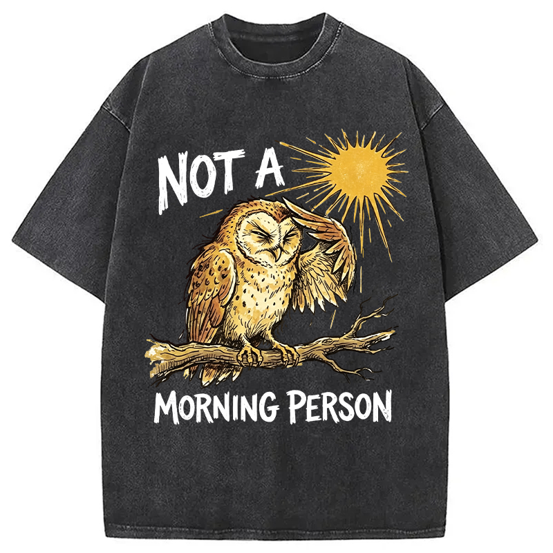 Modecanvas Grumpy Owl Not A Morning Person Funny DTG Printing Washed T-Shirt