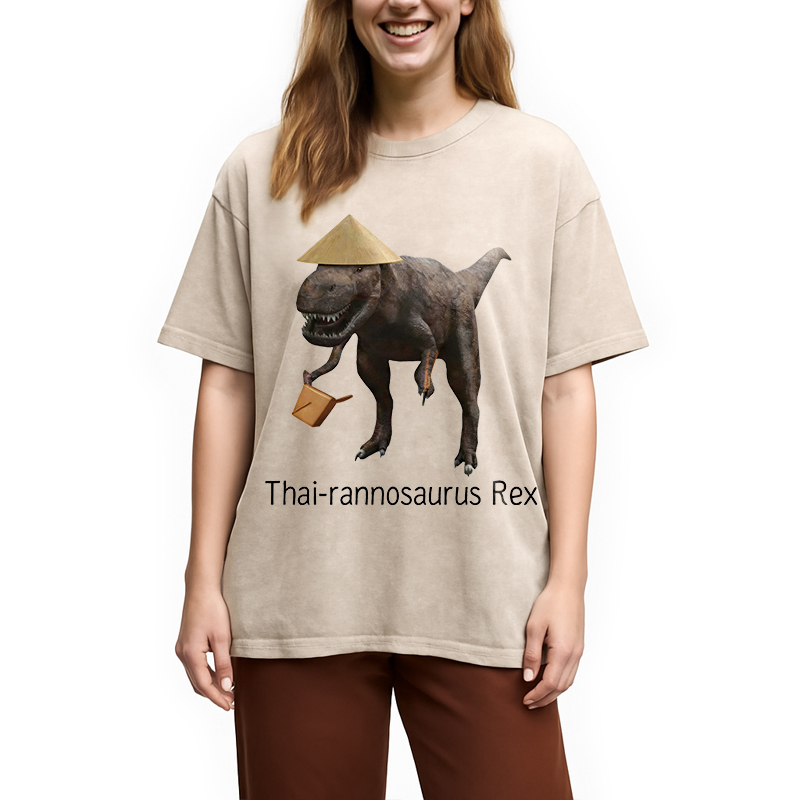 Modecanvas Thai-rannosaurus Rex DTG Printing Washed T-Shirt