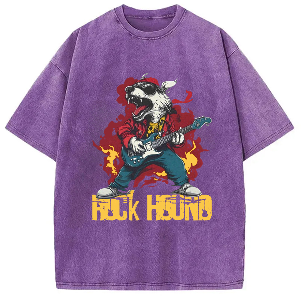 Modecanvas Rock Dog Playing Guitar Washed T-Shirt