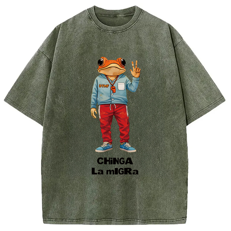 Modecanvas Out Frog Meme DTG Printing Washed T-Shirt