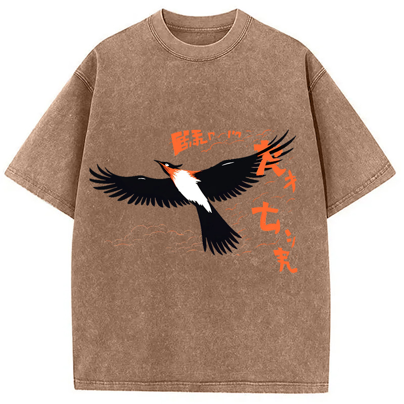 Modecanvas Japanese-Inspired Bird Washed T-Shirt