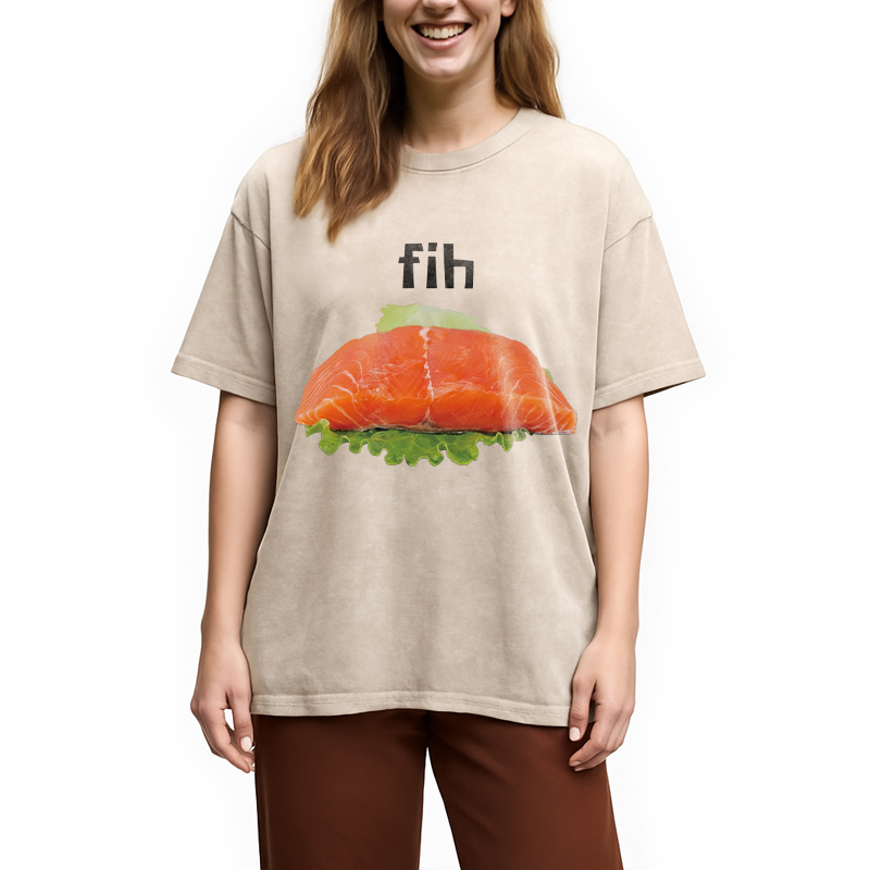 Modecanvas Fih Fish Meme DTG Printing Washed T-Shirt