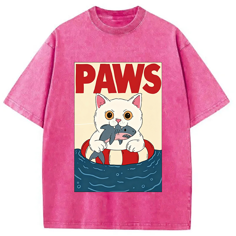 Modecanvas Cat Eats Shark DTG Printing Washed T-Shirt