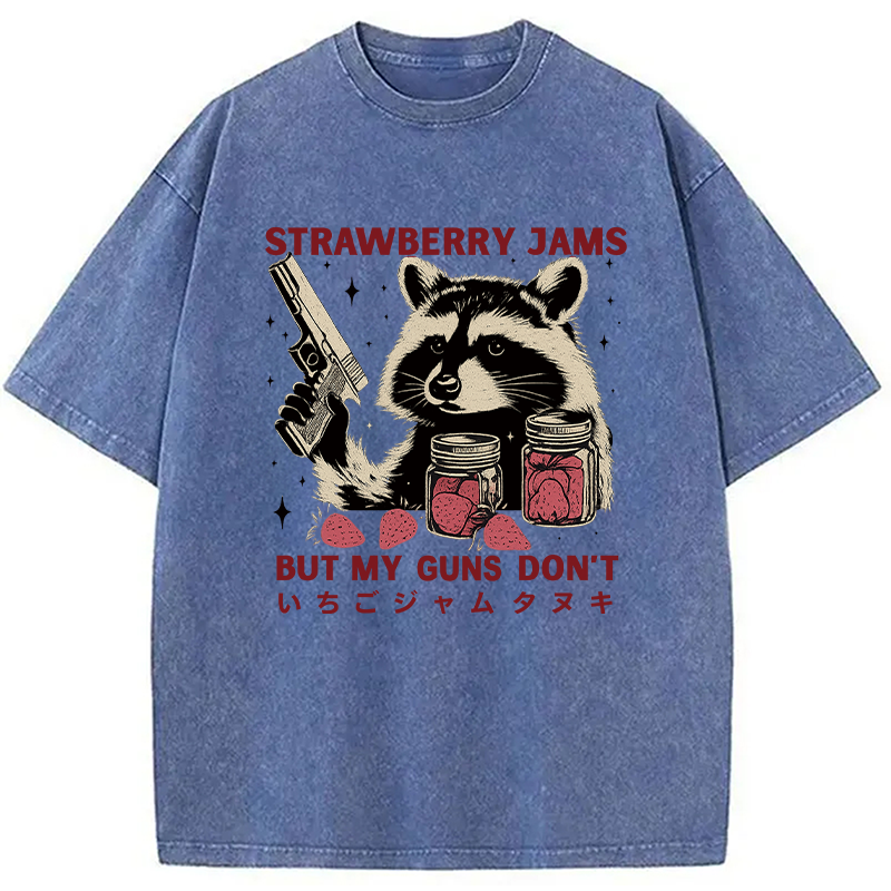 Modecanvas Strawberry Jams  Funny Raccoon Washed T-Shirt-modecanvas
