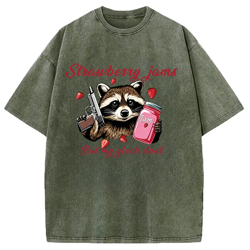 Modecanvas Strawberry Jams Raccoon DTG Printing Washed T-Shirt