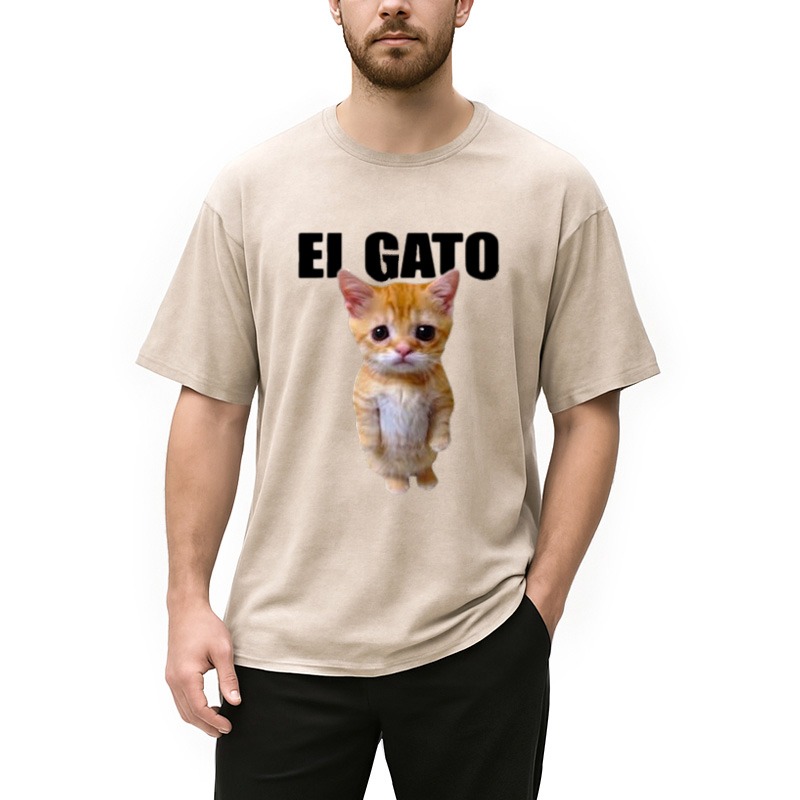 Modecanvas Sad Crying Cat Meme Washed T-Shirt