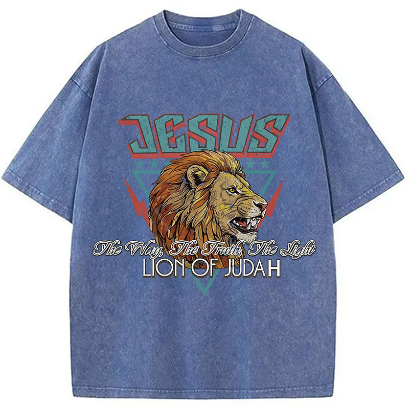Modecanvas Jesus Lion Of Juda DTG Printing Washed T-Shirt