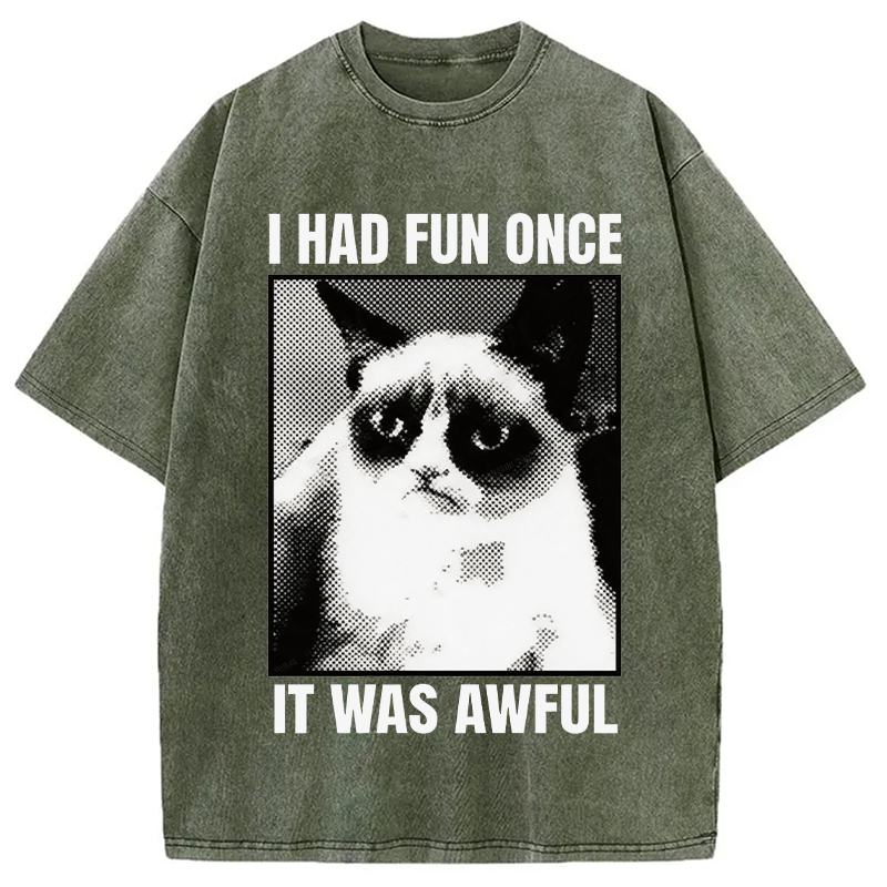 Modecanvas I Had Fun Once It Was Awful Cat Meme DTG Printing Washed T-Shirt