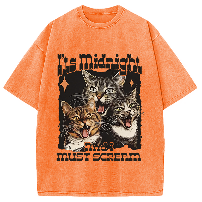 Modecanvas It's Midnight And I Must Scream Cat DTG Printing Washed T-Shirt