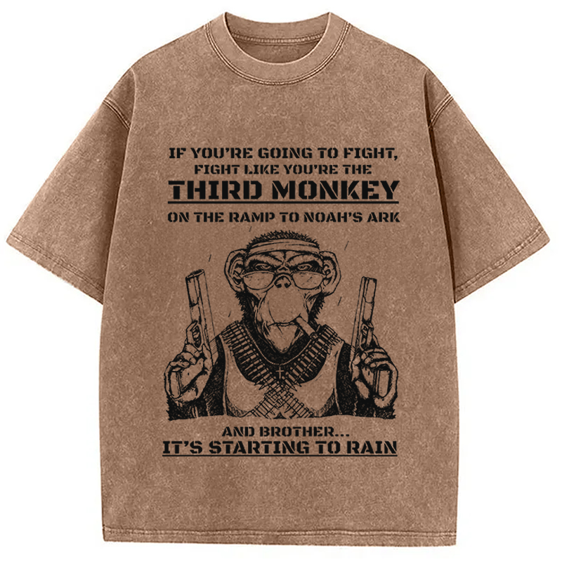Modecanvas Funny Monkey Meme DTG Printing Washed T-Shirt
