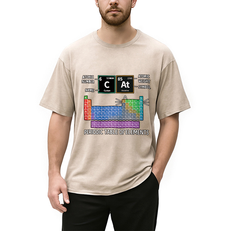 Modecanvas Cat Periodic Table Chemistry Washed T-Shirt