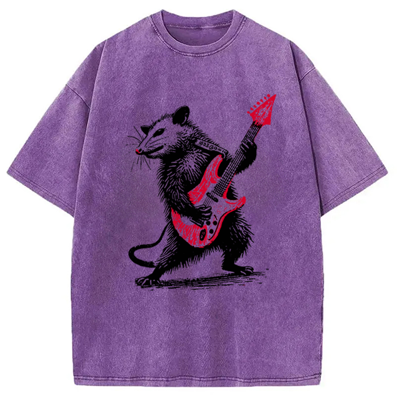 Modecanvas Funny Rocker Possum Guitar Vintage Washed T-Shirt