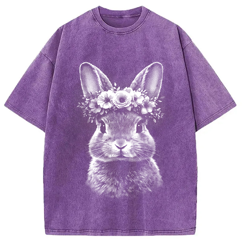 Modecanvas Floral Bunny Easter DTG Printing Washed T-Shirt