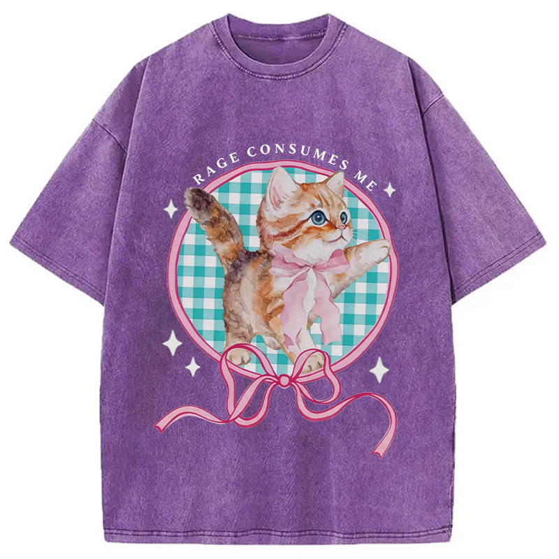 Modecanvas Rage Consumes Me Funny Kitten DTG Printing Washed T-Shirt