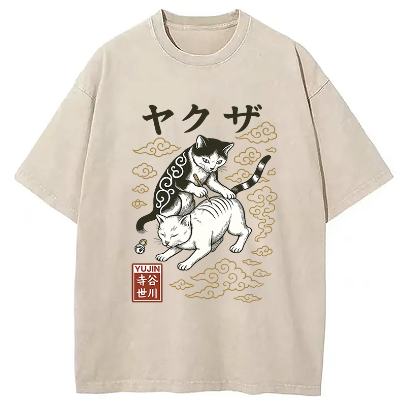 Modecanvas Tattoo Cat Washed T-Shirt