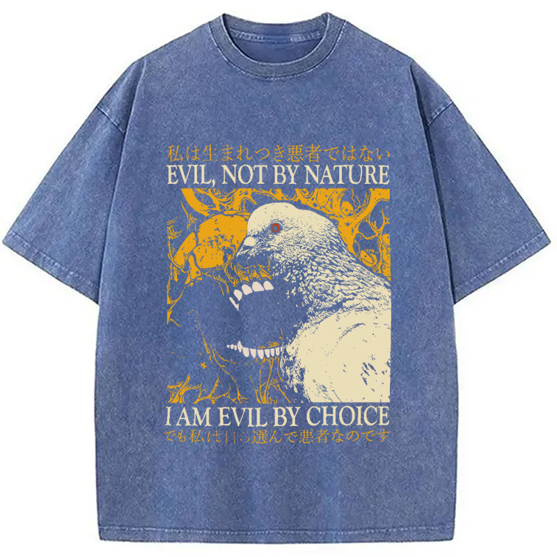 Modecanvas Evil By Choice Funny Japanese Pigeon DTG Printing Washed T-Shirt-modecanvas