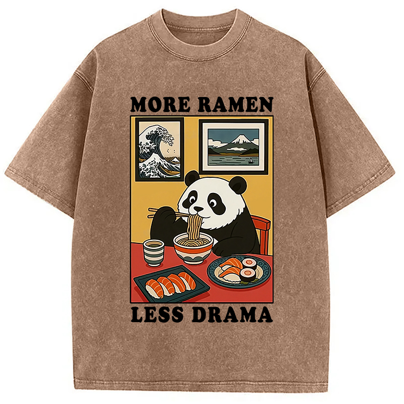 Modecanvas More Ramen Less Drama Panda Washed T-Shirt