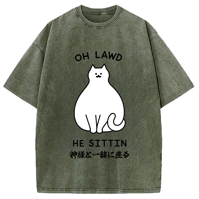 Modecanvas Oh Lawd He Sittin Washed T-Shirt