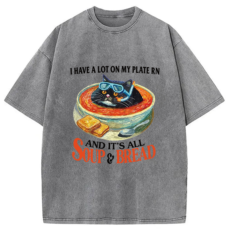Modecanvas Soup And Bread DTG Printing Washed T-Shirt