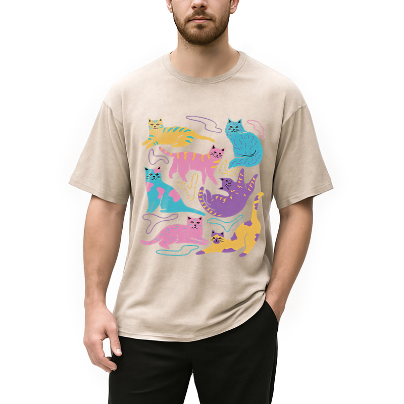 Modecanvas Colourful Cats Washed T-Shirt