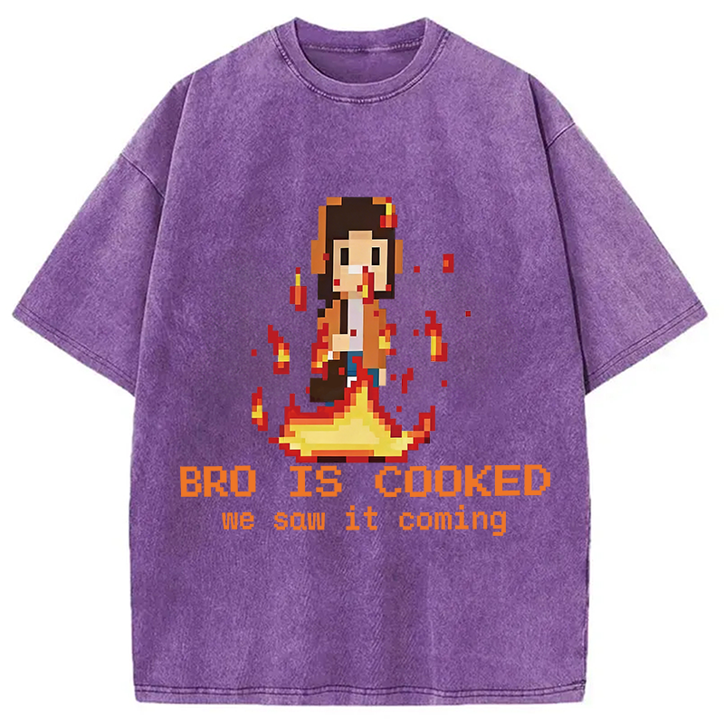 Modecanvas Bro Is Cooked Funny Meme DTG Printing Washed T-Shirt