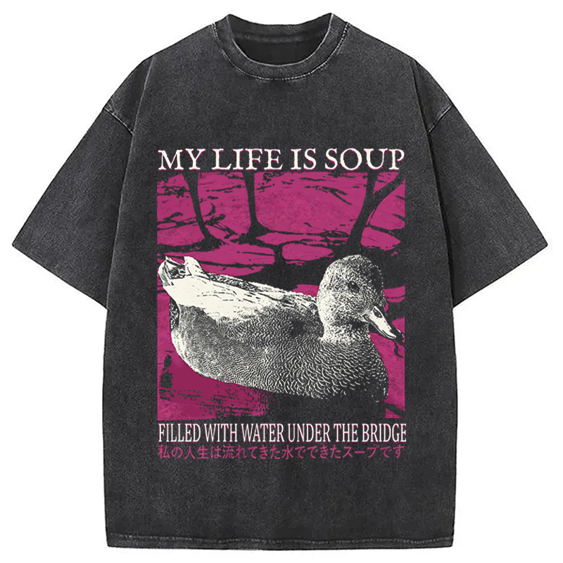 Modecanvas My Life is Soup Vintage DTG Printing Washed T-Shirt